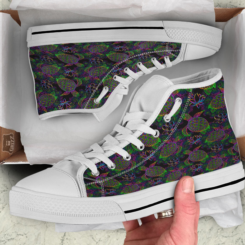 Turtle Sea Psychedelic Print Pattern White High Top Shoes-grizzshop