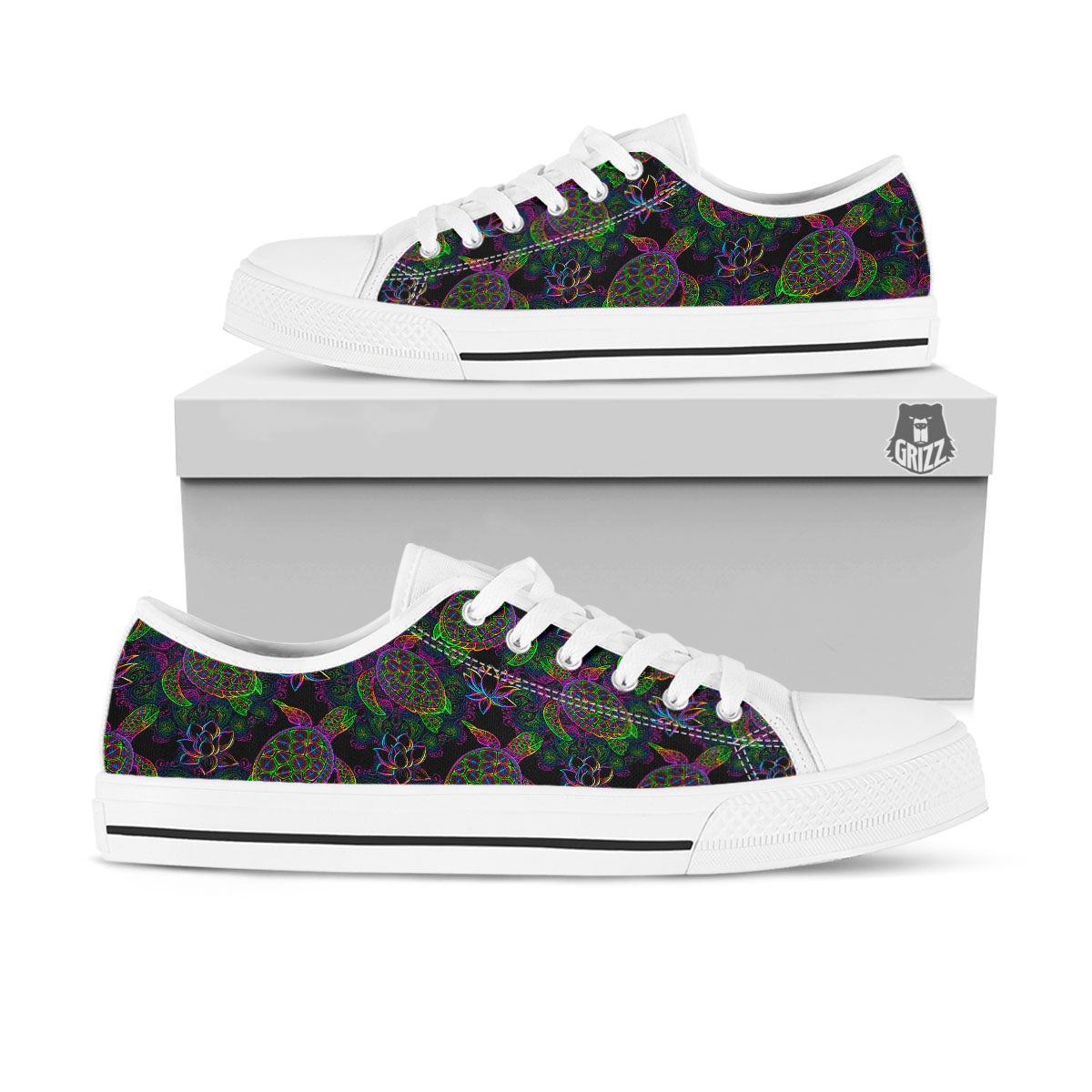 Turtle Sea Psychedelic Print Pattern White Low Top Shoes-grizzshop