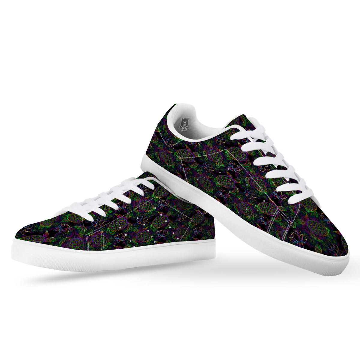 Turtle Sea Psychedelic Print Pattern White Low Top Sneakers-grizzshop