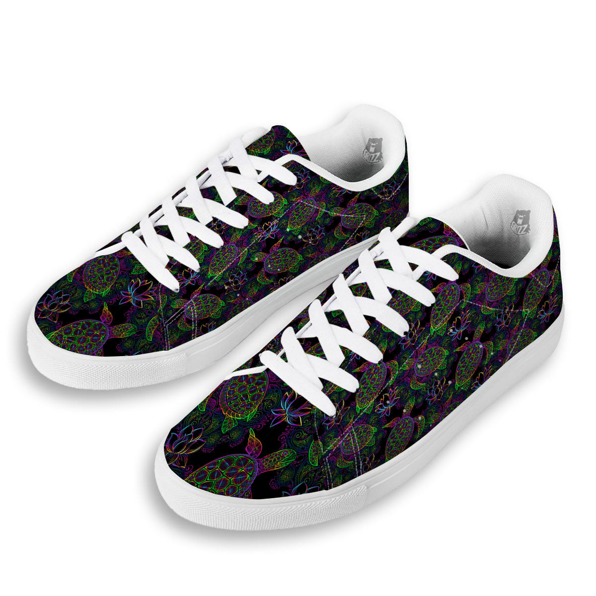Turtle Sea Psychedelic Print Pattern White Low Top Sneakers-grizzshop