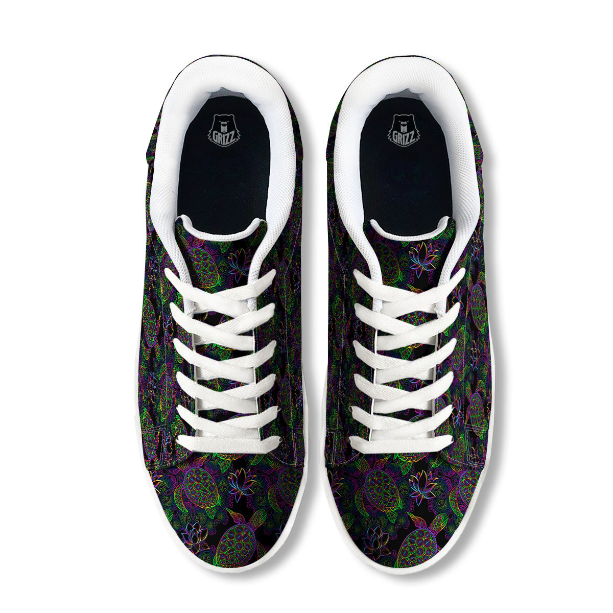 Turtle Sea Psychedelic Print Pattern White Low Top Sneakers-grizzshop