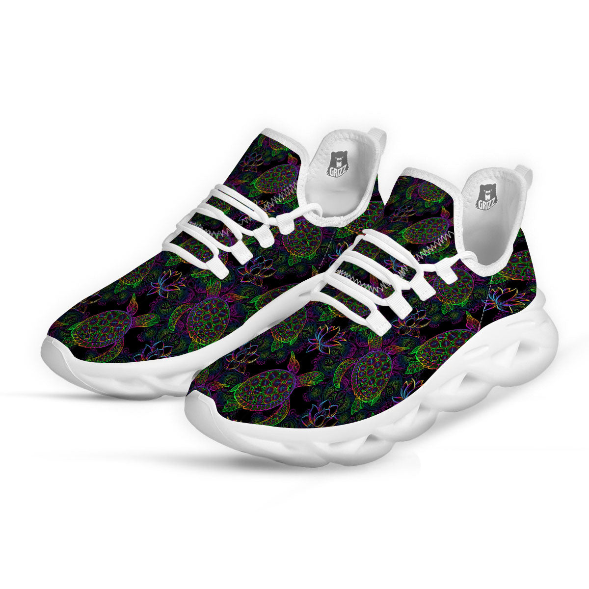 Turtle Sea Psychedelic Print Pattern White Running Shoes-grizzshop