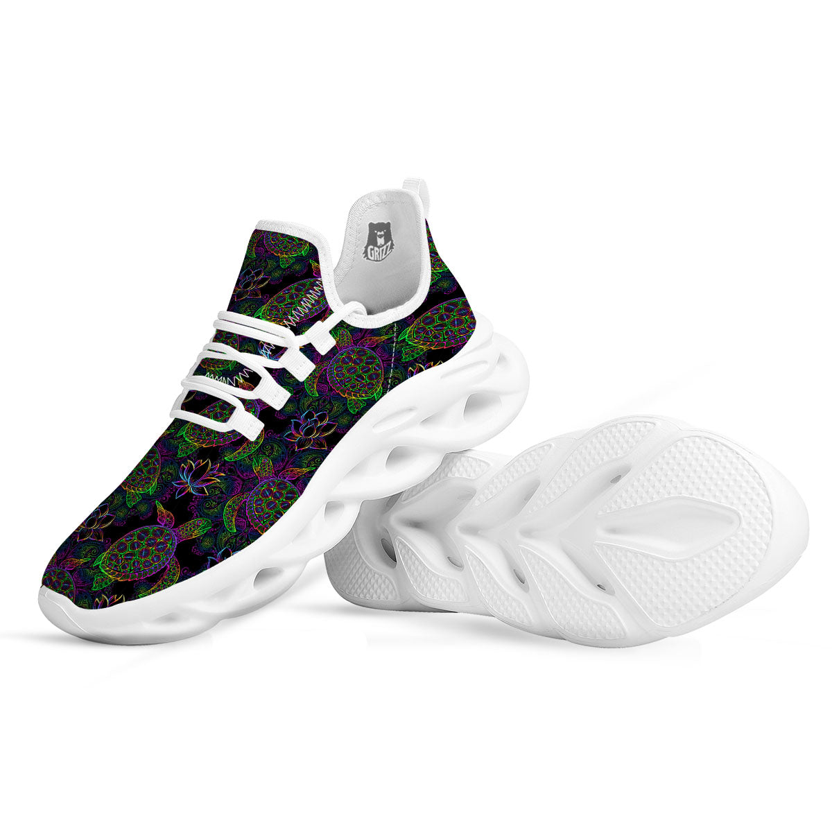 Turtle Sea Psychedelic Print Pattern White Running Shoes-grizzshop
