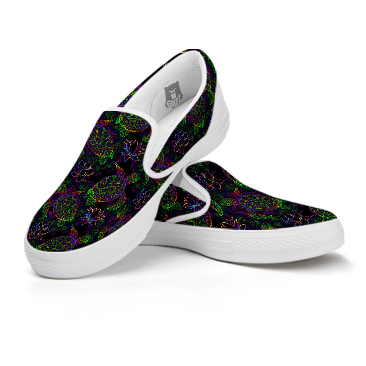 Turtle Sea Psychedelic Print Pattern White Slip On Shoes-grizzshop