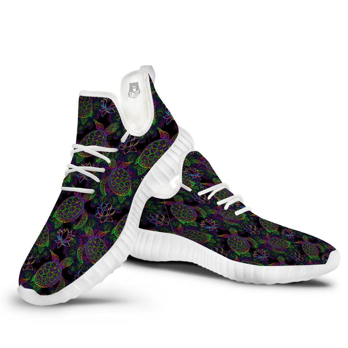 Turtle Sea Psychedelic Print Pattern White Walking Shoes-grizzshop