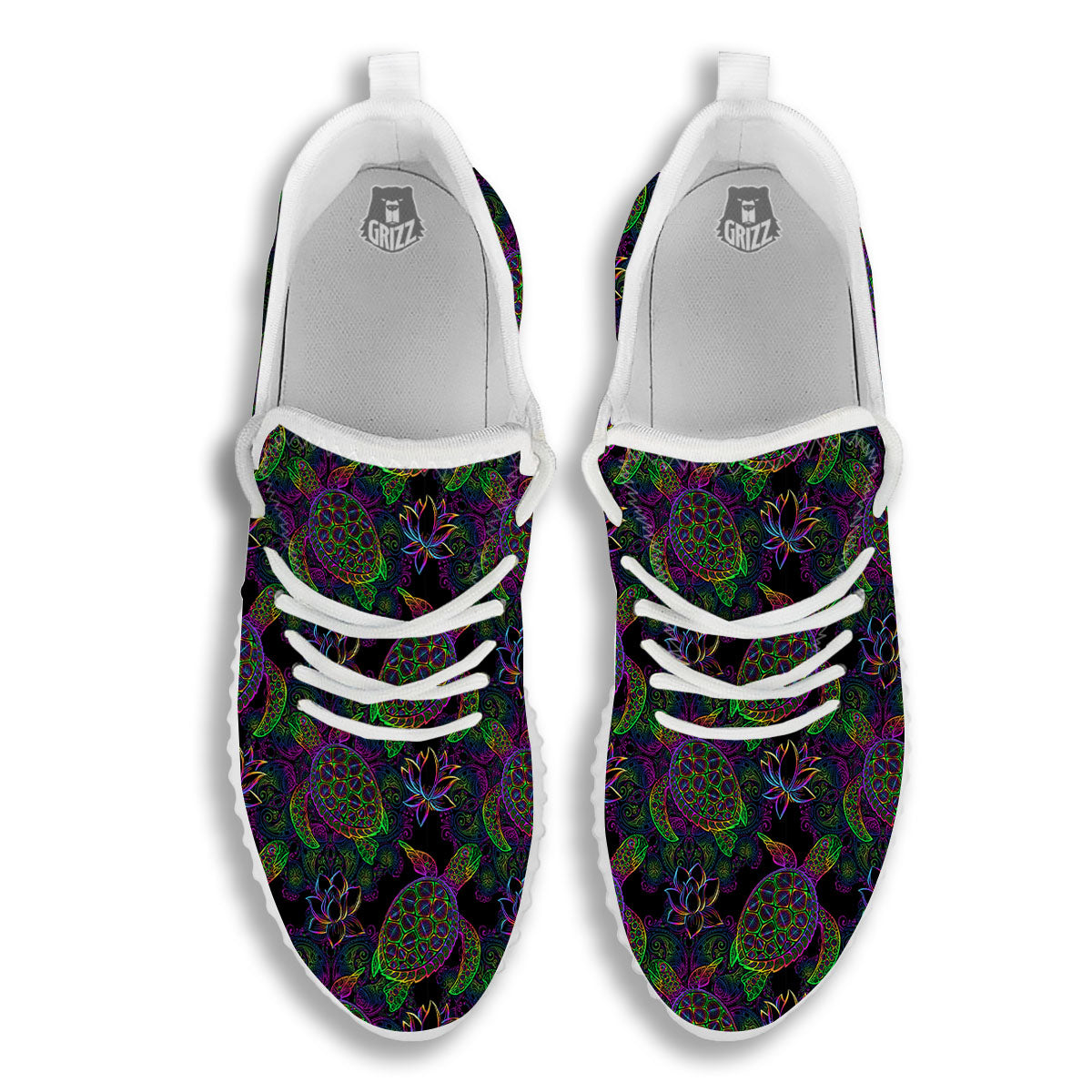 Turtle Sea Psychedelic Print Pattern White Walking Shoes-grizzshop