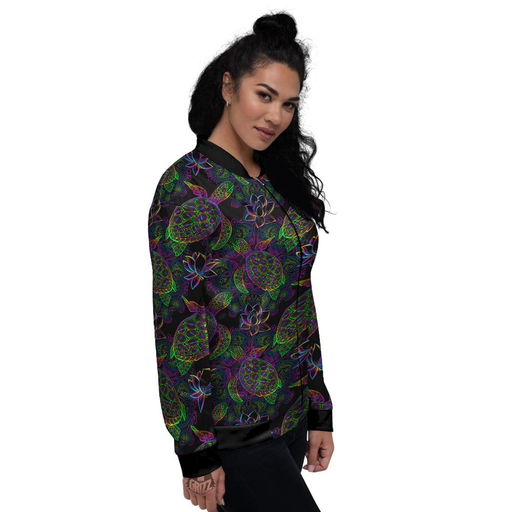 Turtle Sea Psychedelic Print Pattern Women's Bomber Jacket-grizzshop