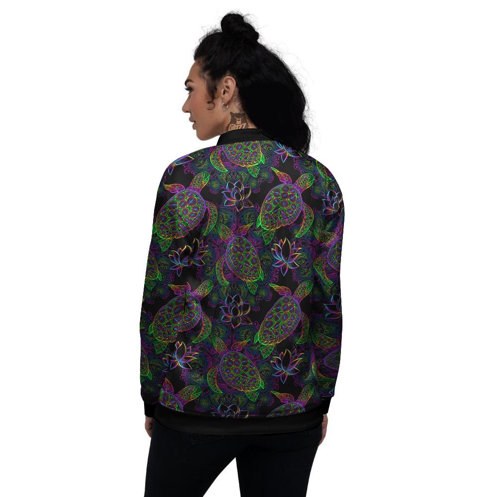 Turtle Sea Psychedelic Print Pattern Women's Bomber Jacket-grizzshop