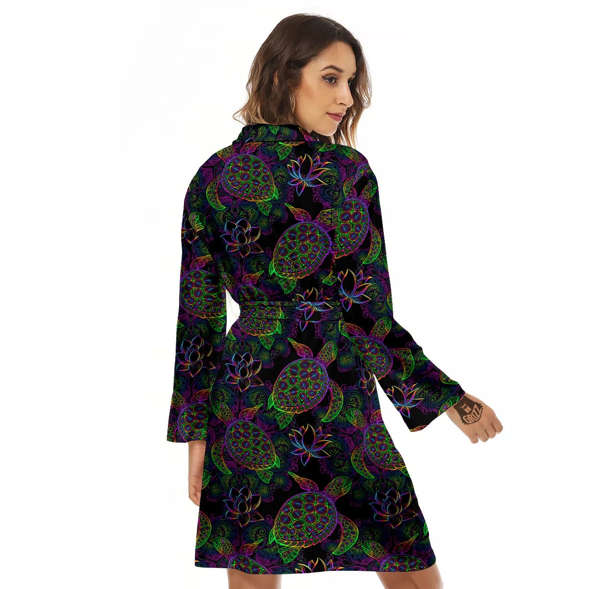 Turtle Sea Psychedelic Print Pattern Women's Robe-grizzshop