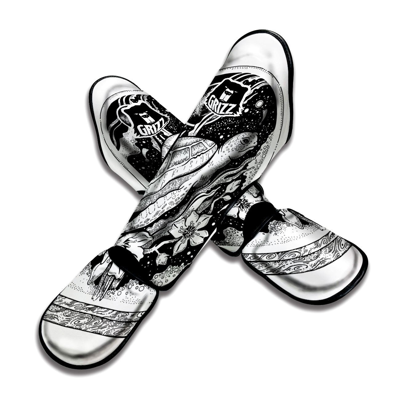 Turtle Sea Zentangle Print Muay Thai Shin Guards-grizzshop