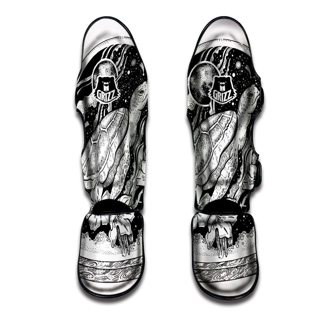 Turtle Sea Zentangle Print Muay Thai Shin Guards-grizzshop