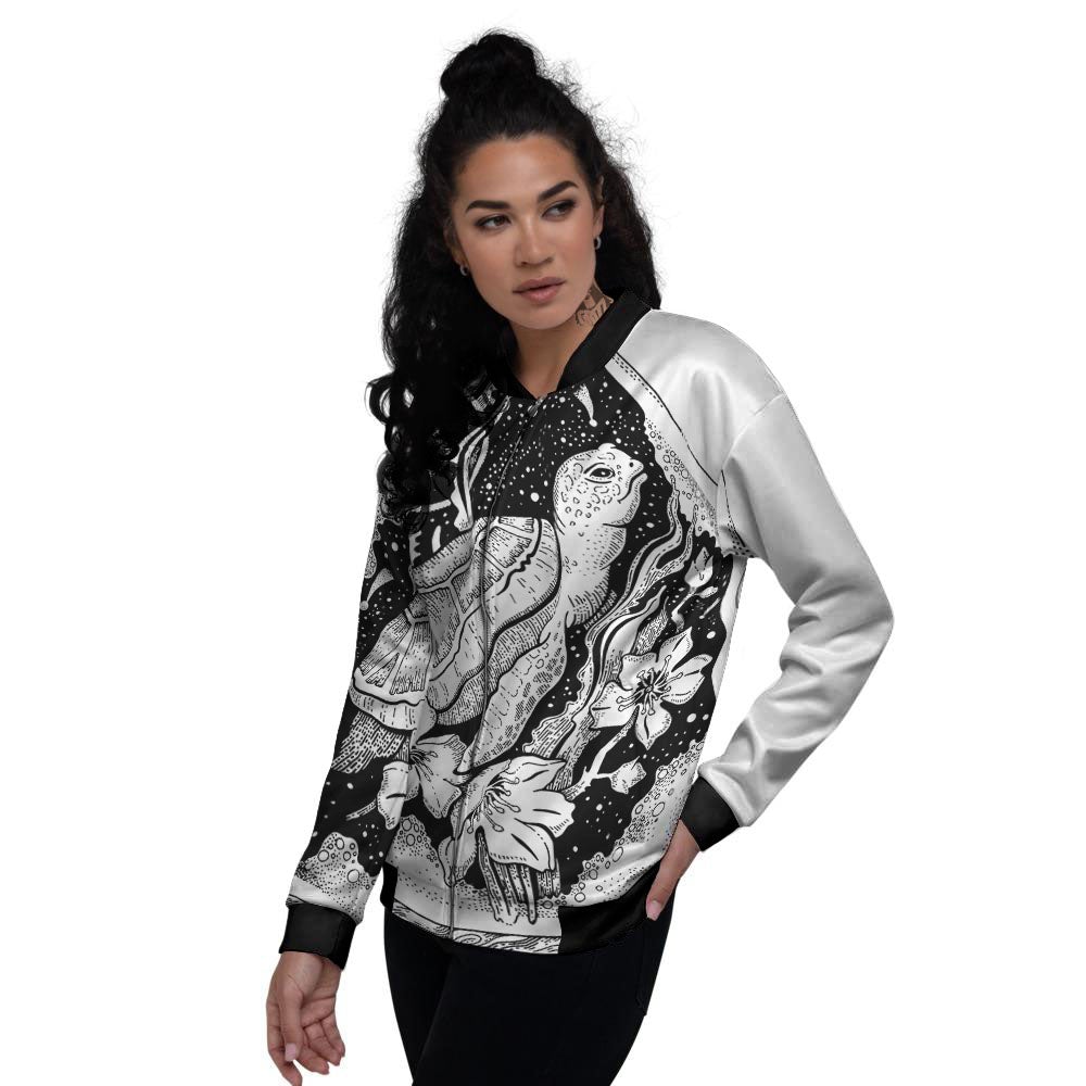 Turtle Sea Zentangle Print Women's Bomber Jacket-grizzshop