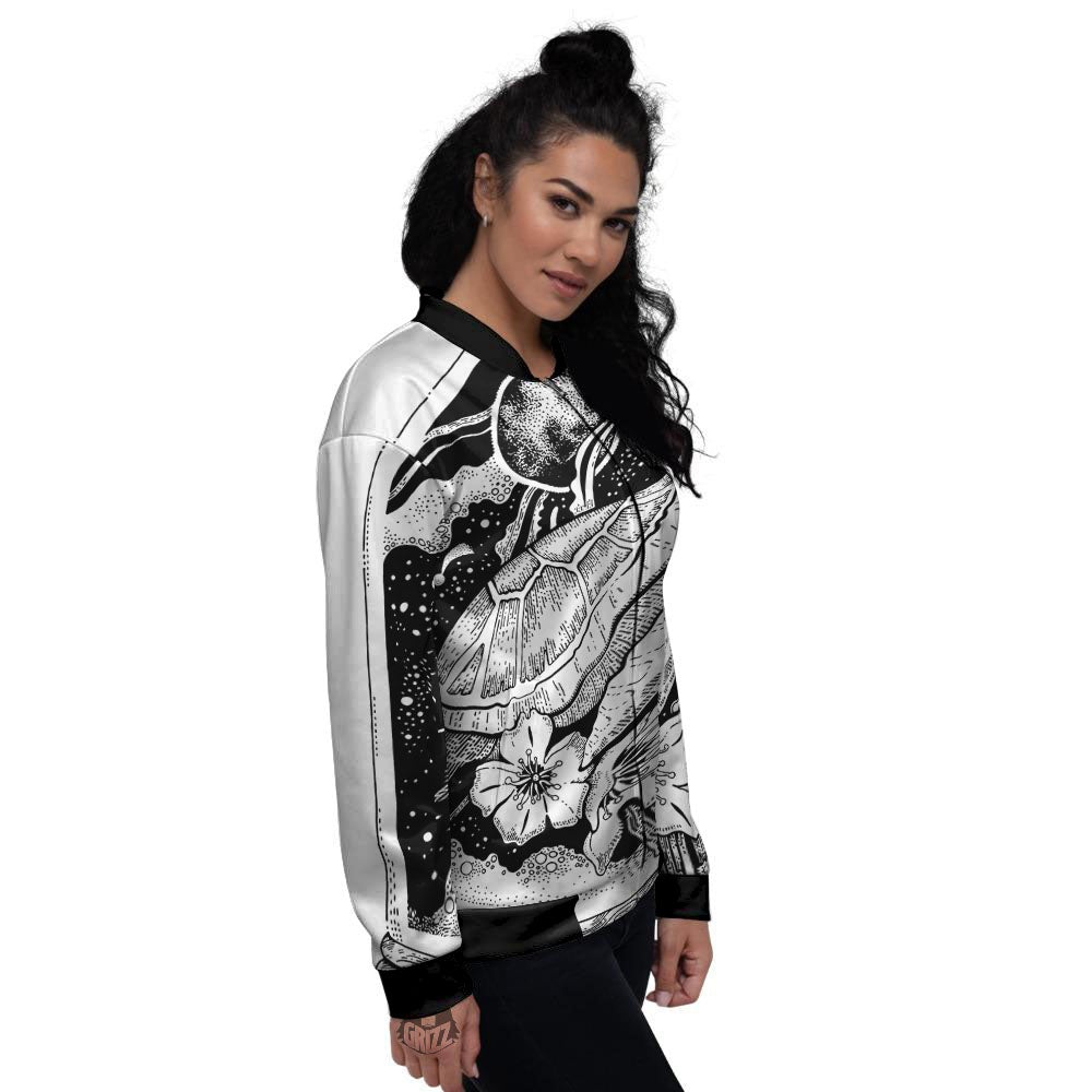 Turtle Sea Zentangle Print Women's Bomber Jacket-grizzshop