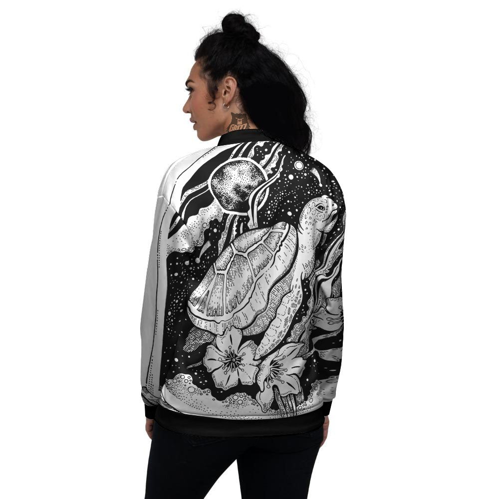 Turtle Sea Zentangle Print Women's Bomber Jacket-grizzshop