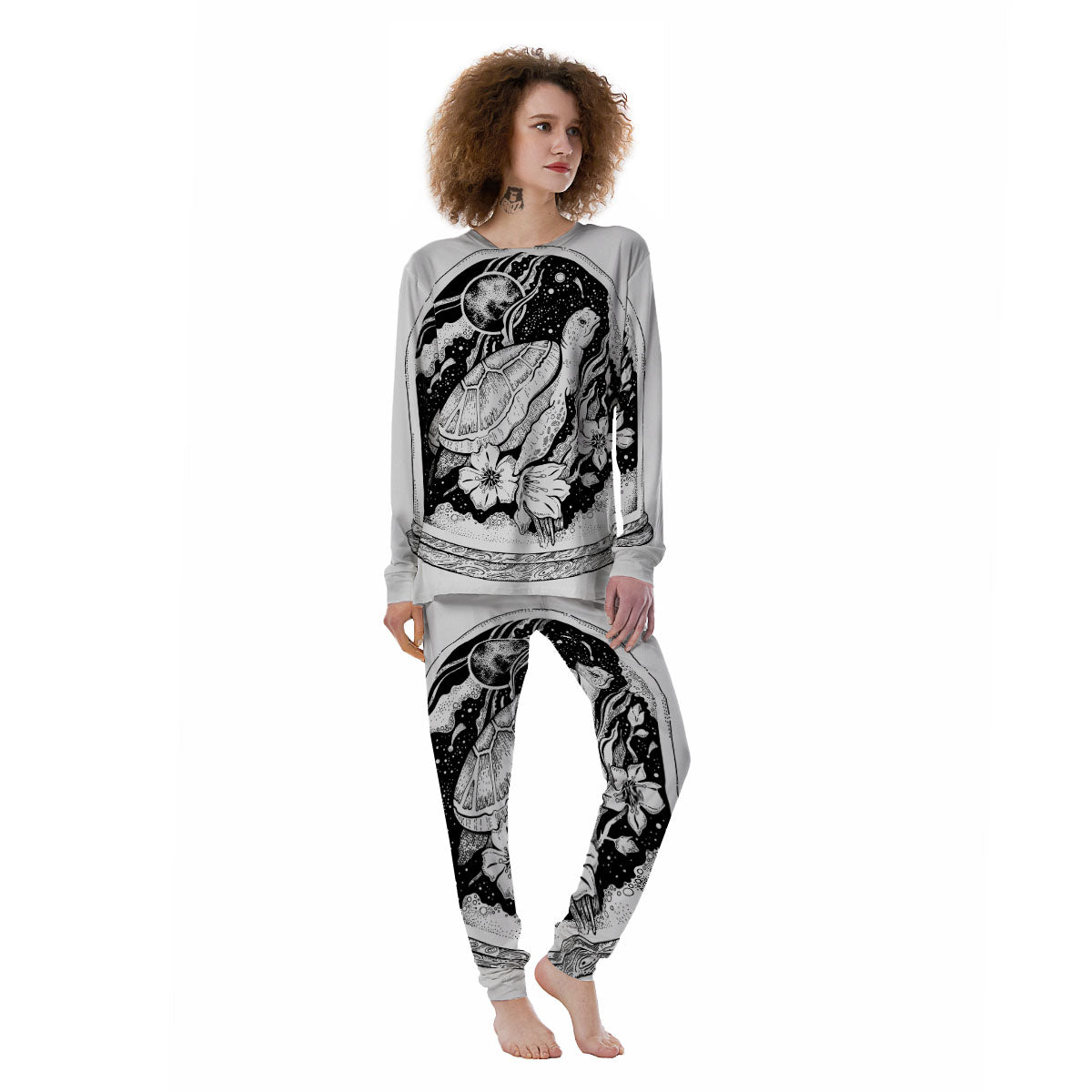 Turtle Sea Zentangle Print Women's Pajamas-grizzshop