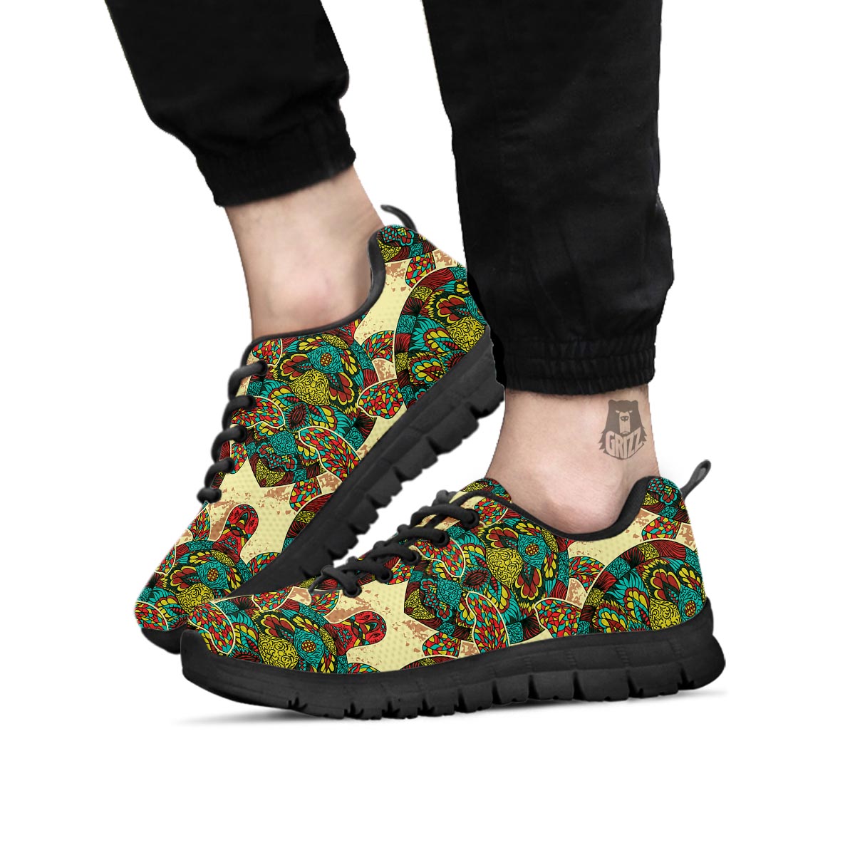 Turtle Tribal Sea Print Pattern Black Sneaker-grizzshop