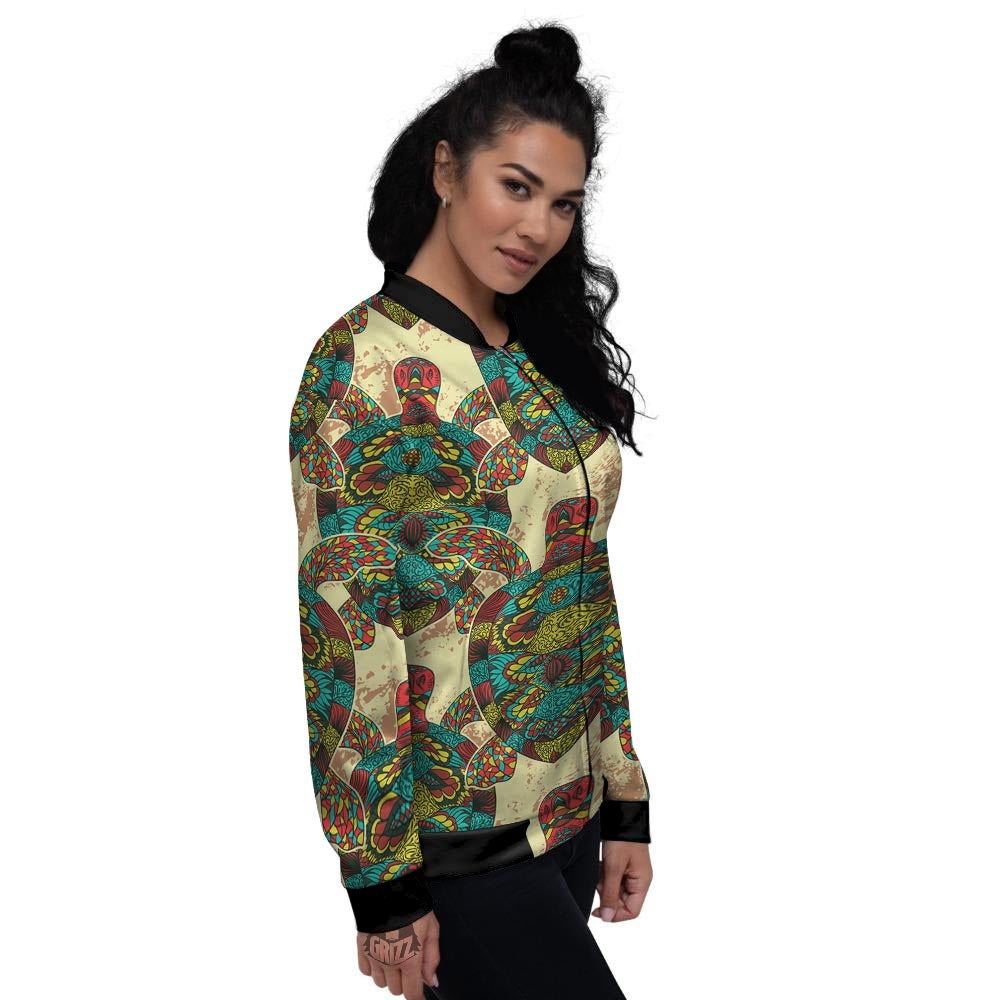 Turtle Tribal Sea Print Pattern Women's Bomber Jacket-grizzshop