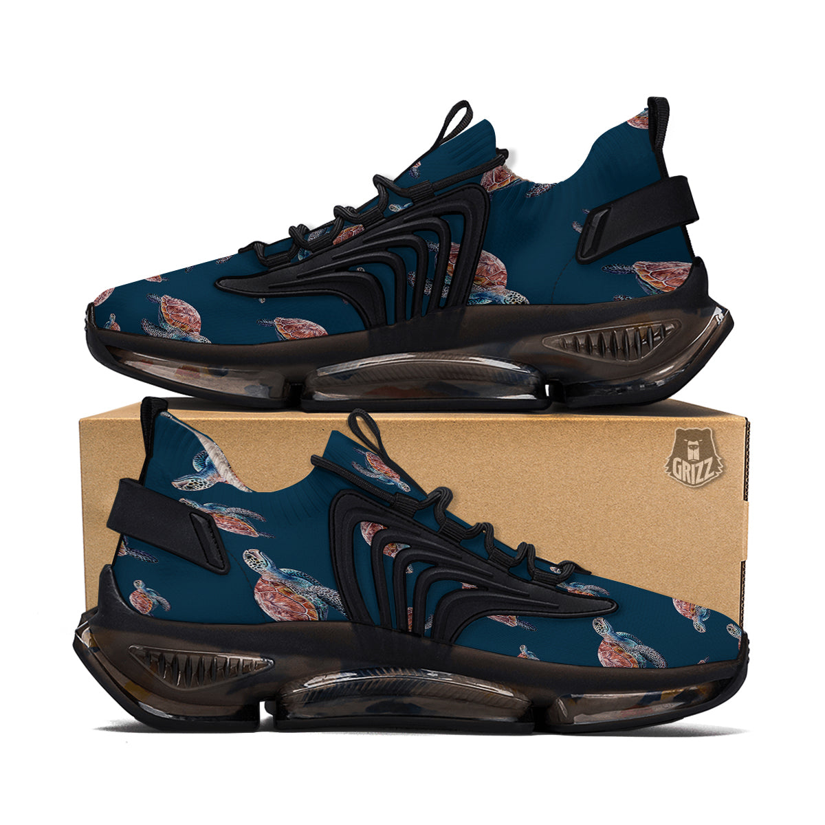 Turtle Watercolor Print Pattern Black Gym Shoes-grizzshop