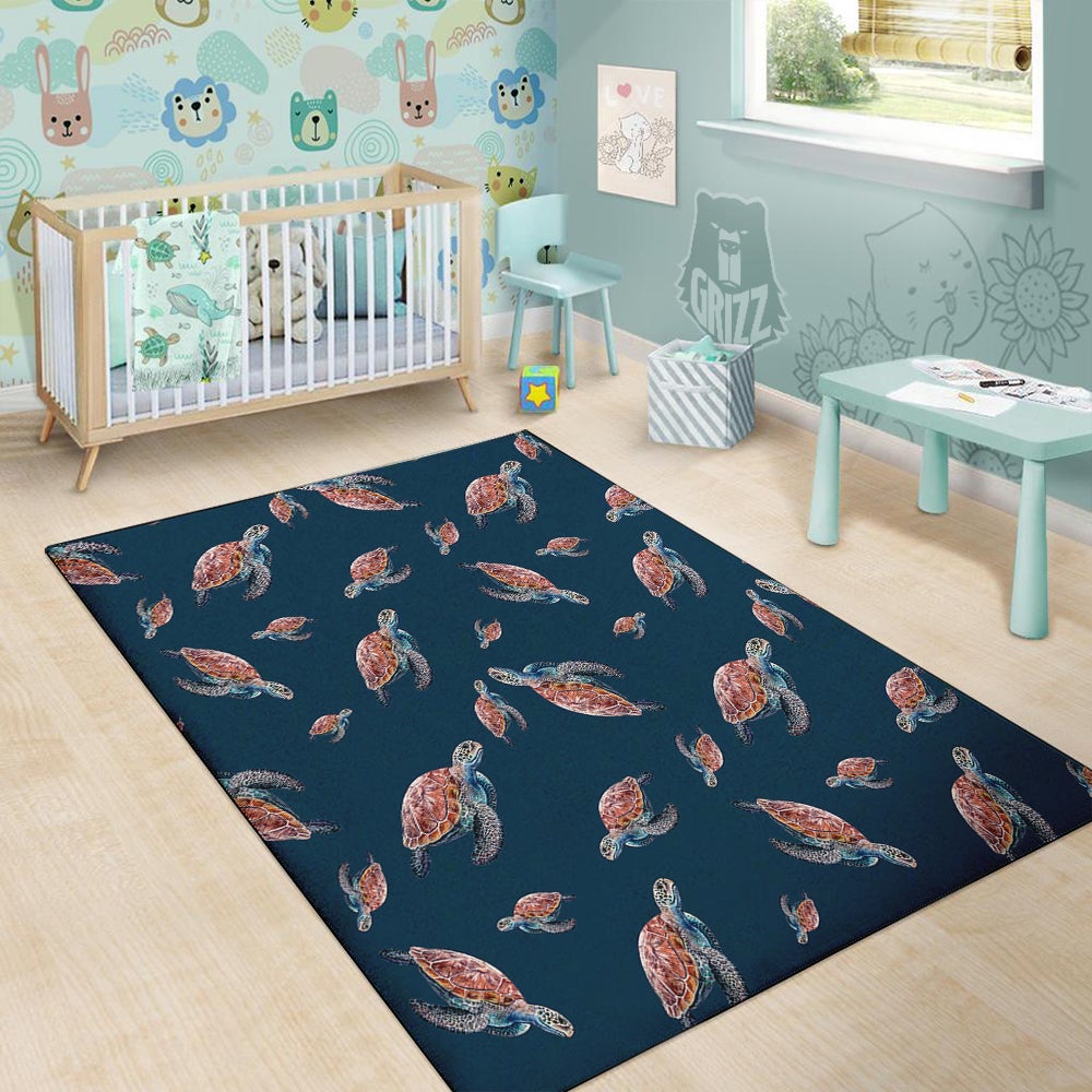 Turtle Watercolor Print Pattern Floor Mat-grizzshop