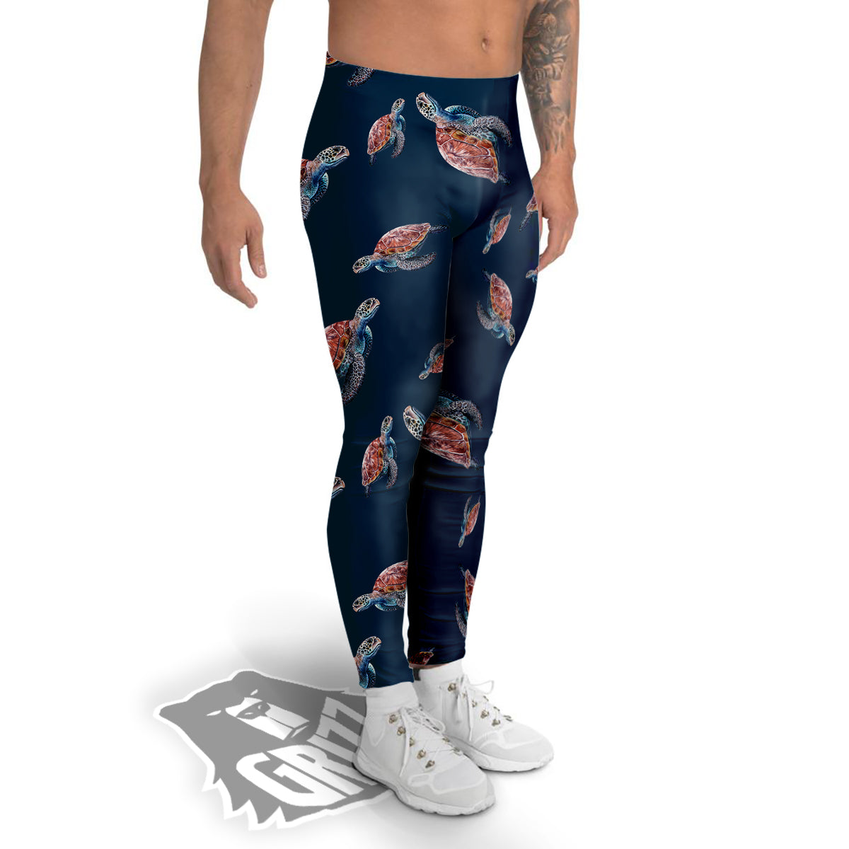 Turtle Watercolor Print Pattern Men's Leggings-grizzshop