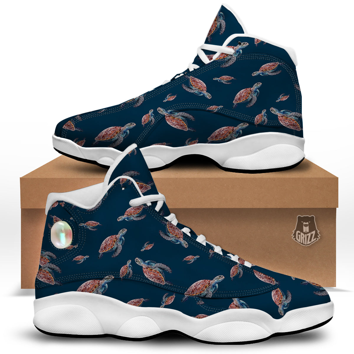 Turtle Watercolor Print Pattern White Basketball Shoes-grizzshop