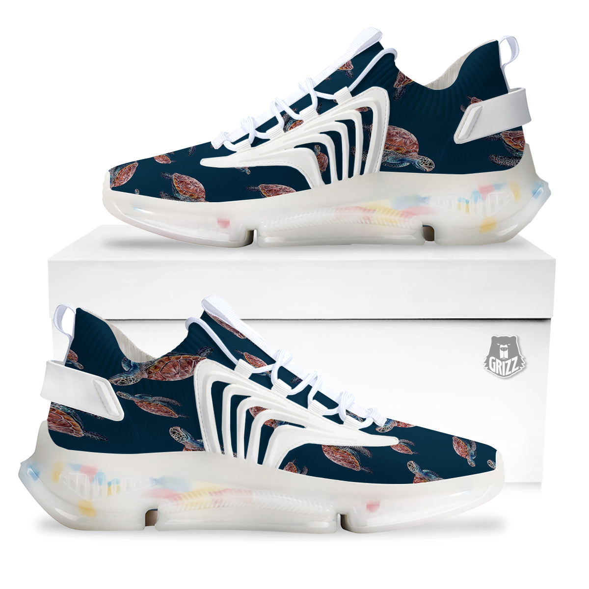 Turtle Watercolor Print Pattern White Gym Shoes-grizzshop