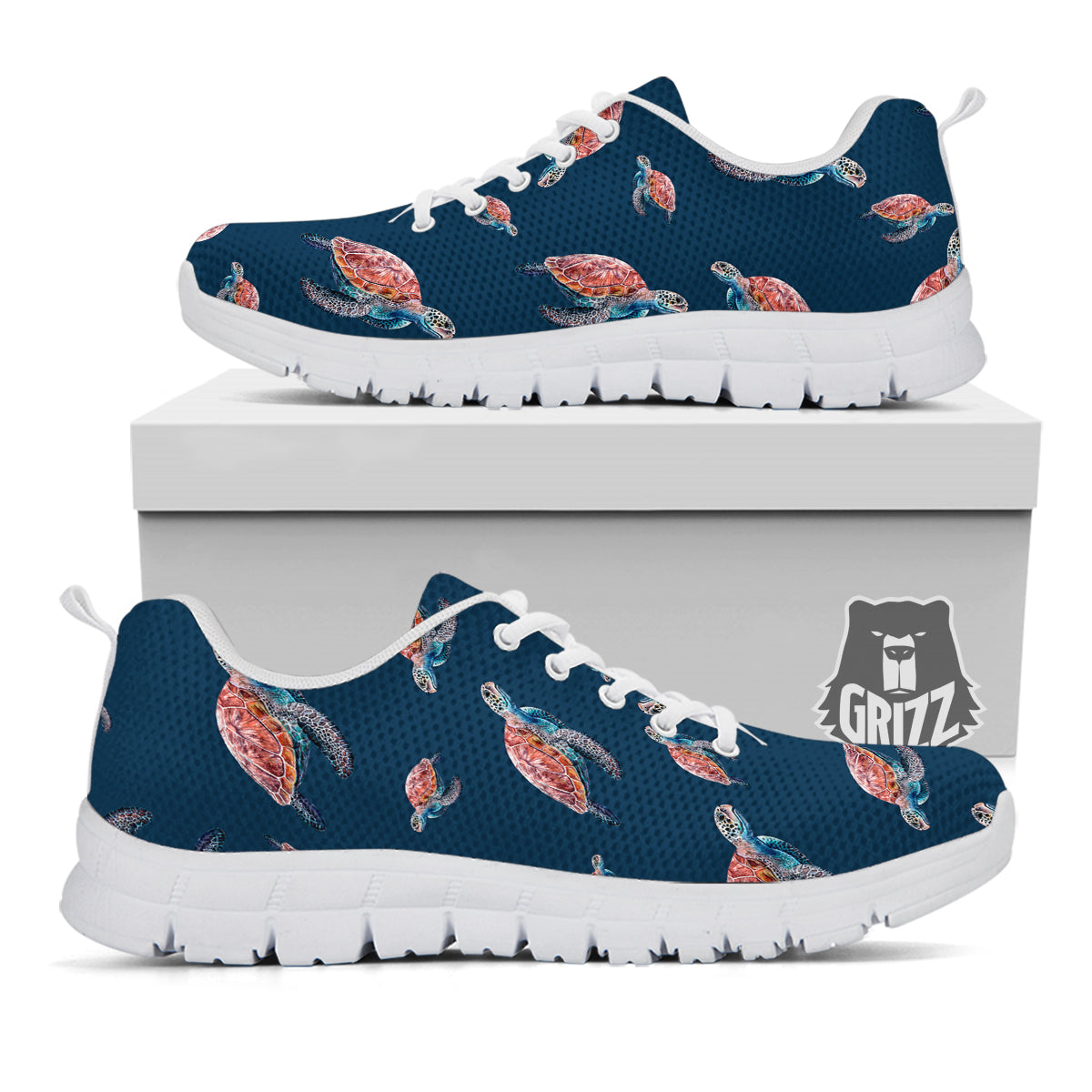 Turtle Watercolor Print Pattern White Sneaker-grizzshop