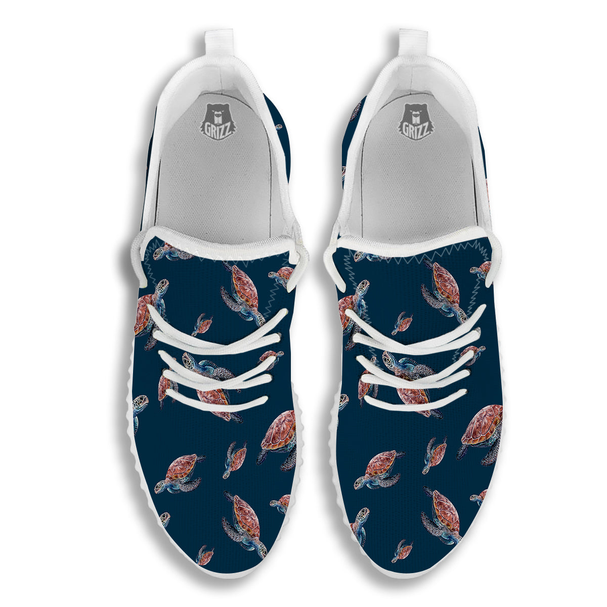 Turtle Watercolor Print Pattern White Walking Shoes-grizzshop