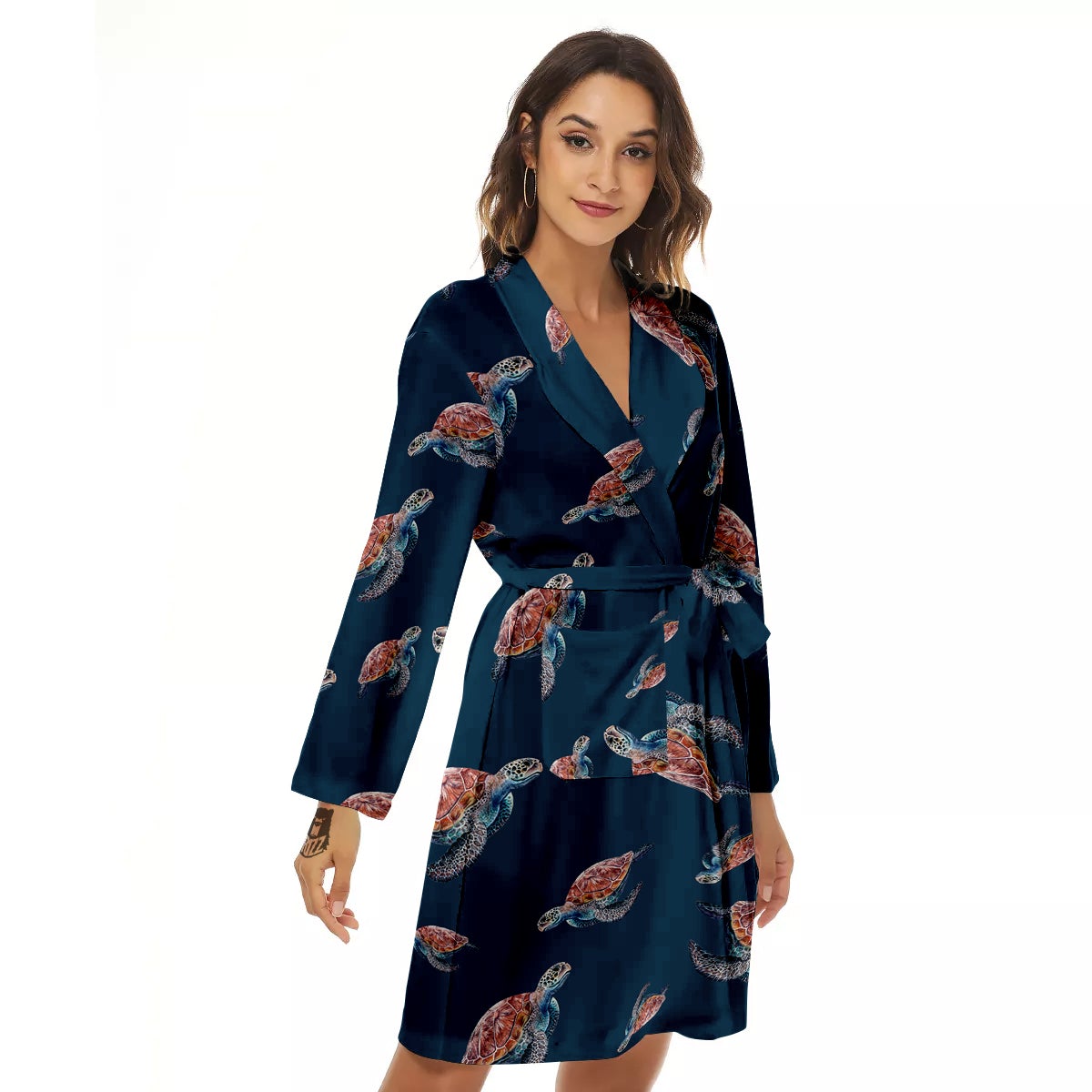 Turtle Watercolor Print Pattern Women's Robe-grizzshop