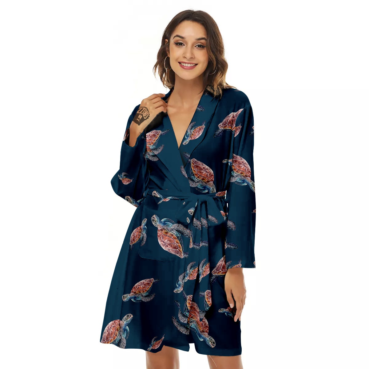 Turtle Watercolor Print Pattern Women's Robe-grizzshop