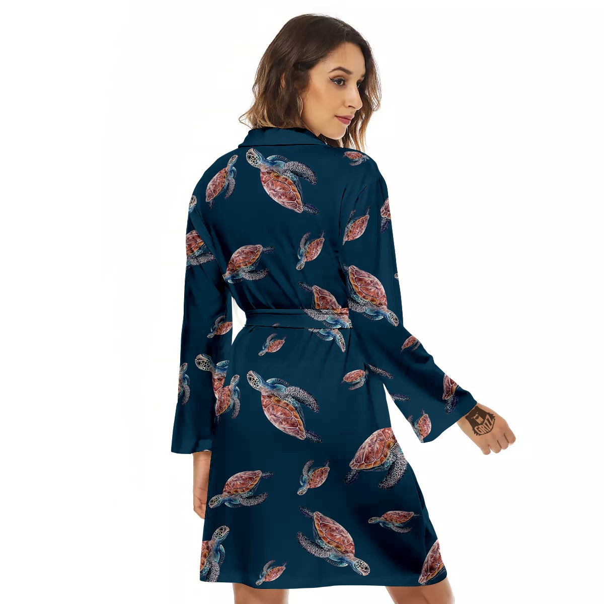 Turtle Watercolor Print Pattern Women's Robe-grizzshop