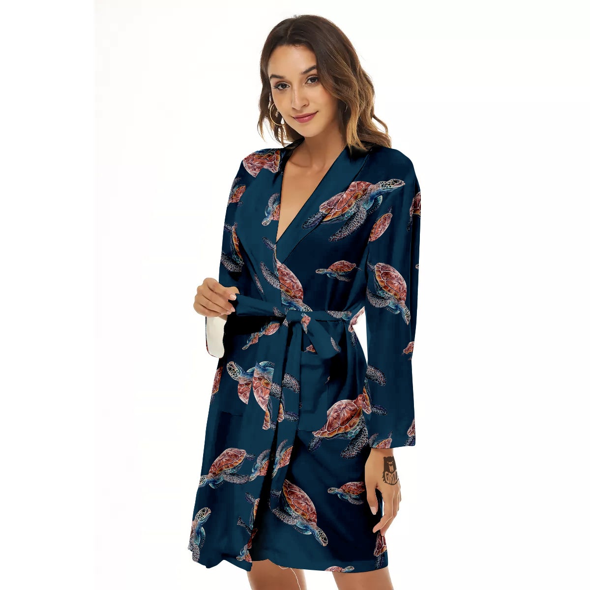 Turtle Watercolor Print Pattern Women's Robe-grizzshop