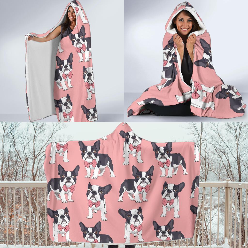 Tuxedo Bulldog Pattern Print Hooded Blanket-grizzshop