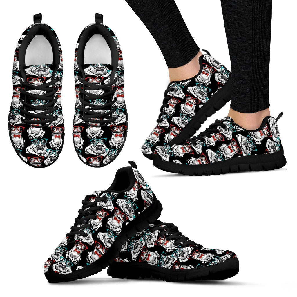 Tuxedo Frog Pattern Print Black Sneaker Shoes For Men Women-grizzshop