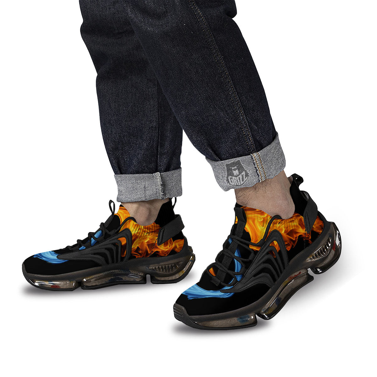 Twin Flame Blue And Red Print Black Gym Shoes-grizzshop