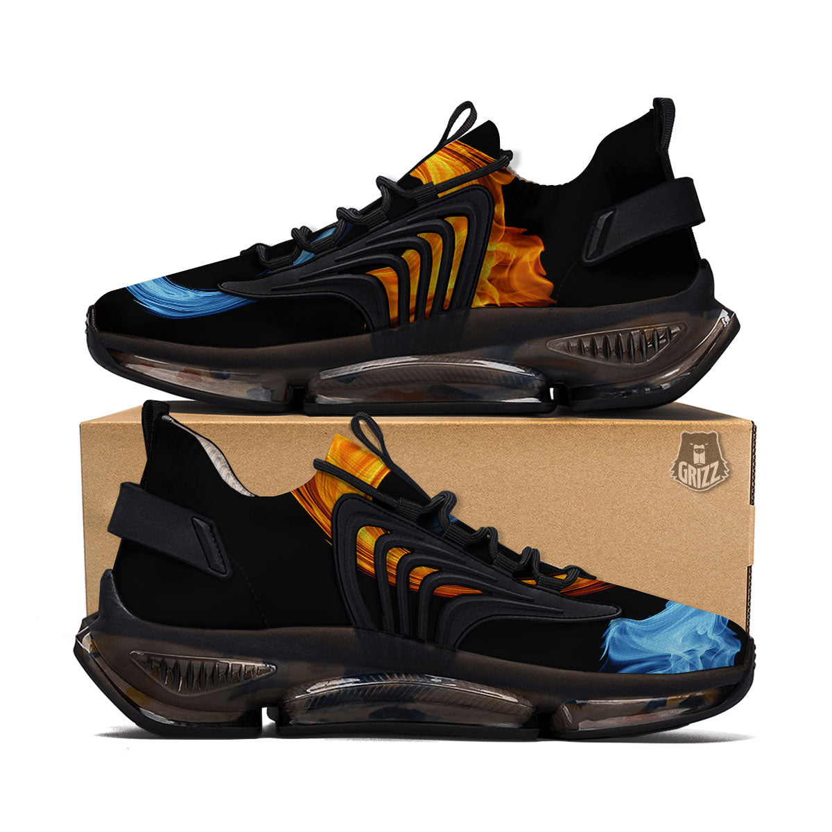 Twin Flame Blue And Red Print Black Gym Shoes-grizzshop