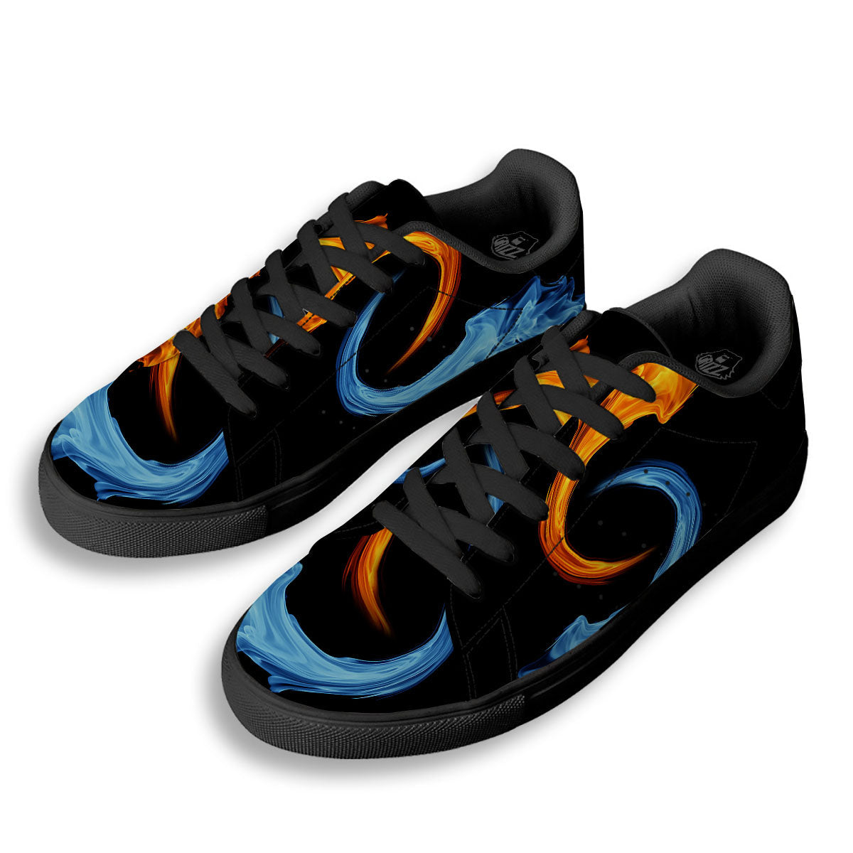 Twin Flame Blue And Red Print Black Low Top Sneakers-grizzshop