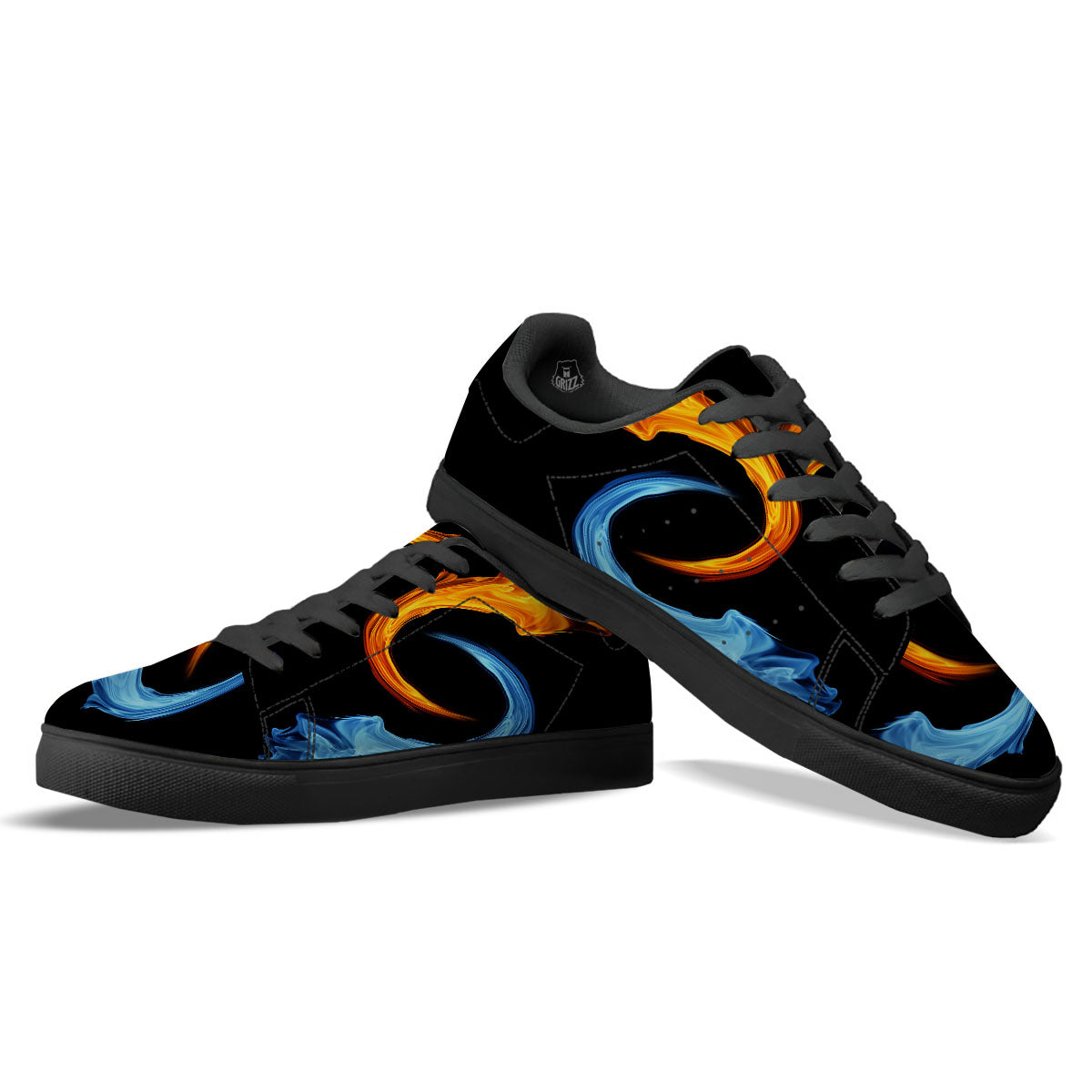 Twin Flame Blue And Red Print Black Low Top Sneakers-grizzshop