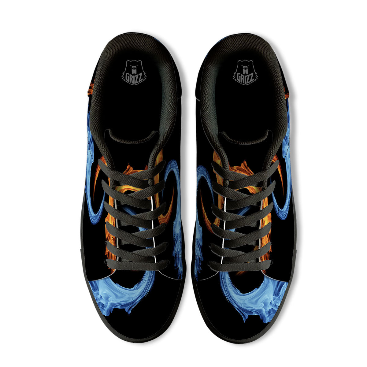 Twin Flame Blue And Red Print Black Low Top Sneakers-grizzshop