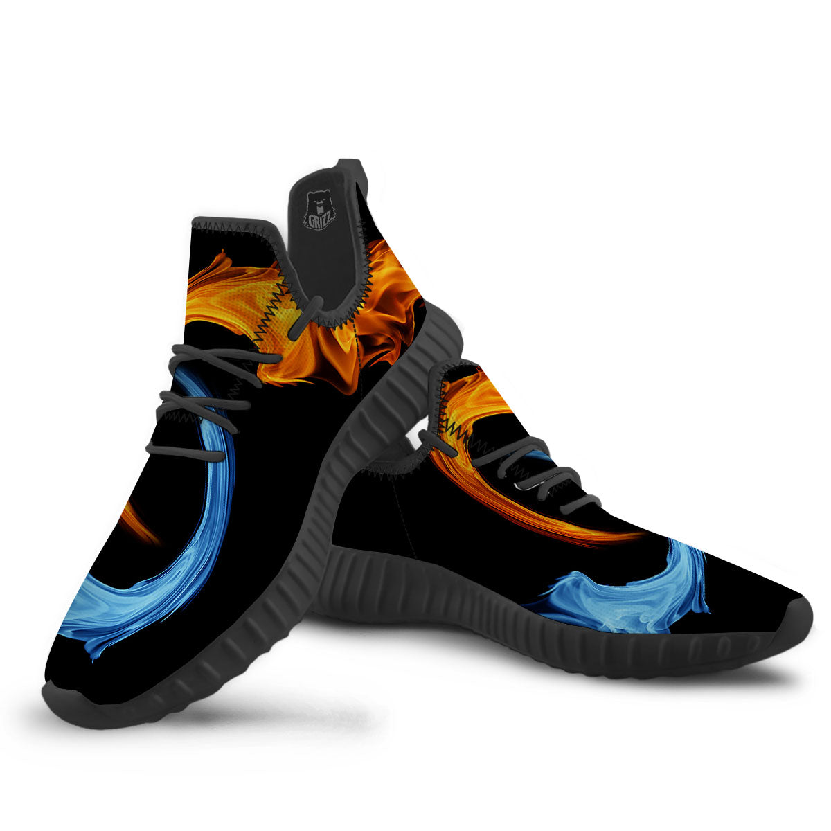 Twin Flame Blue And Red Print Black Walking Shoes-grizzshop
