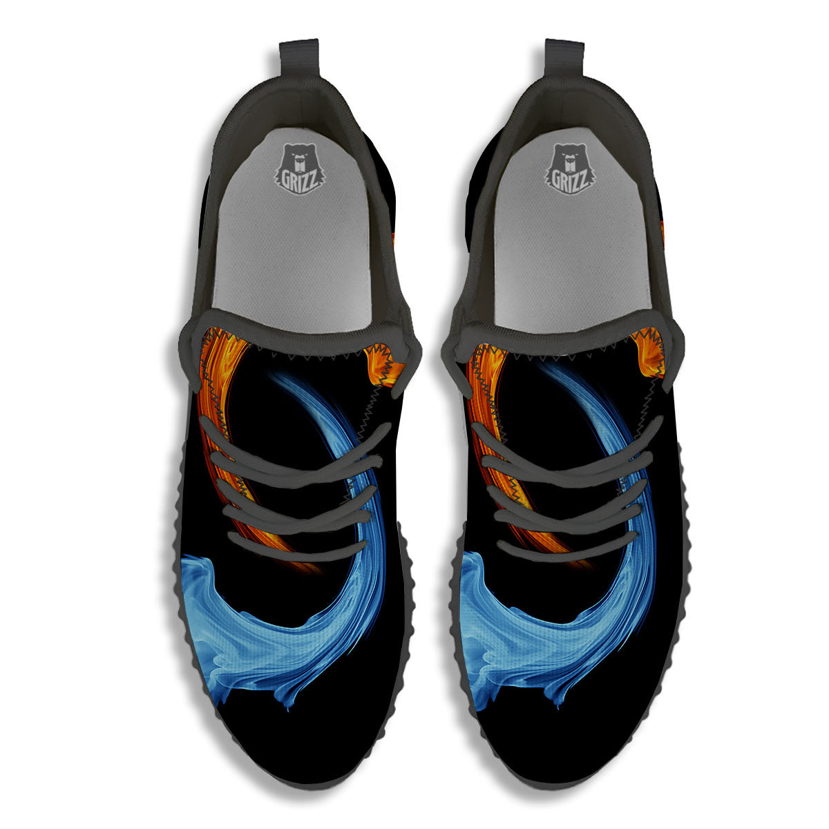 Twin Flame Blue And Red Print Black Walking Shoes-grizzshop