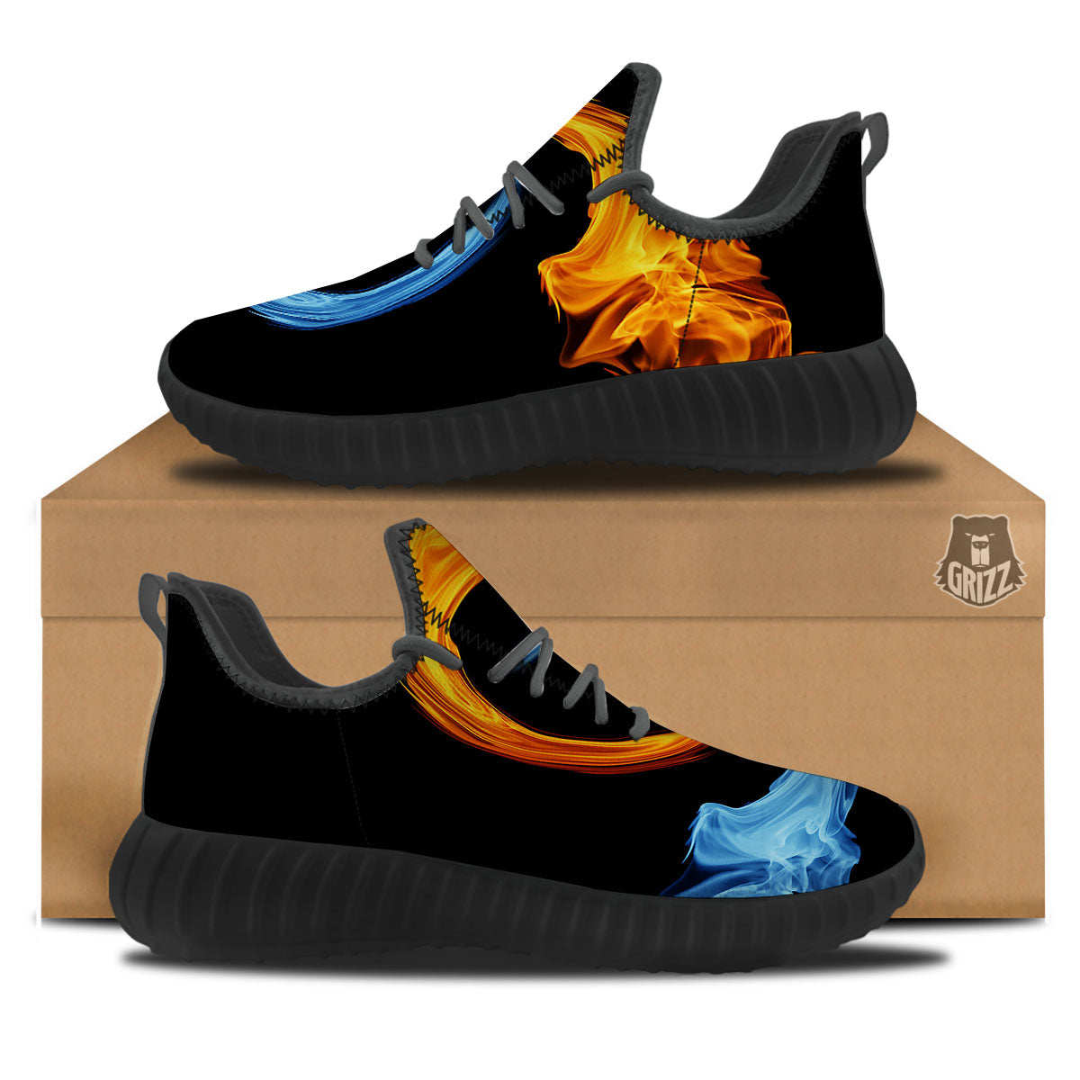 Twin Flame Blue And Red Print Black Walking Shoes-grizzshop