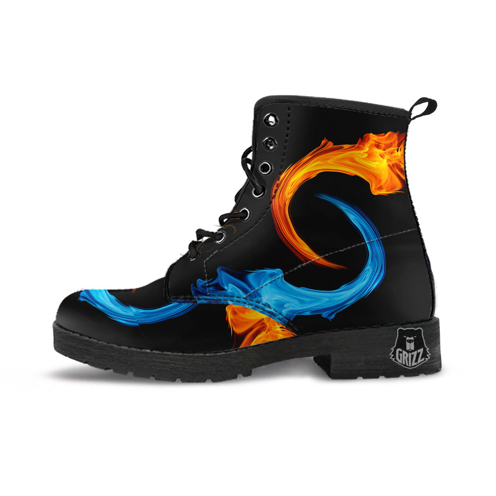 Twin Flame Blue And Red Print Leather Boots-grizzshop
