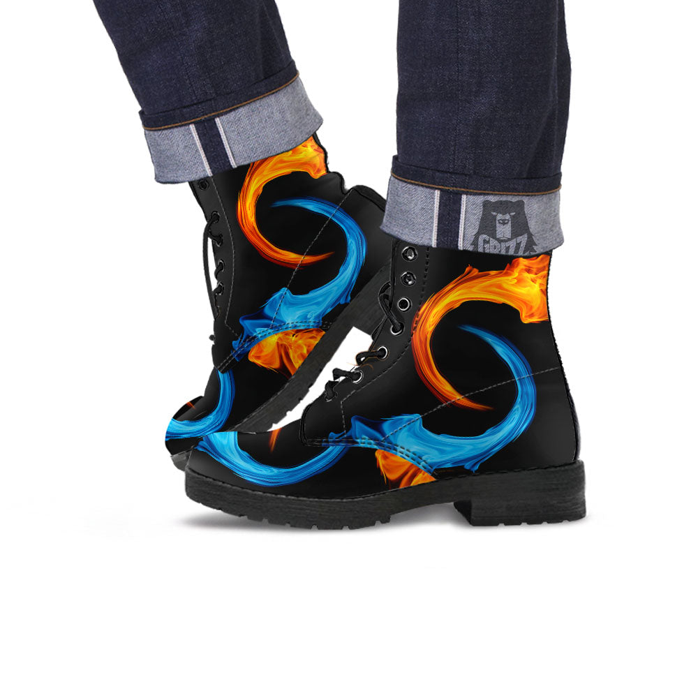 Twin Flame Blue And Red Print Leather Boots-grizzshop