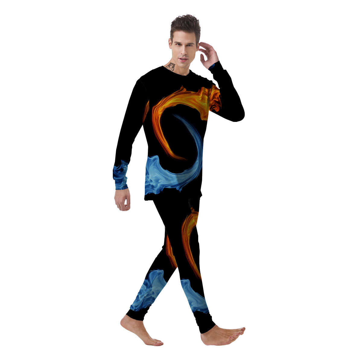 Twin Flame Blue And Red Print Men's Pajamas-grizzshop