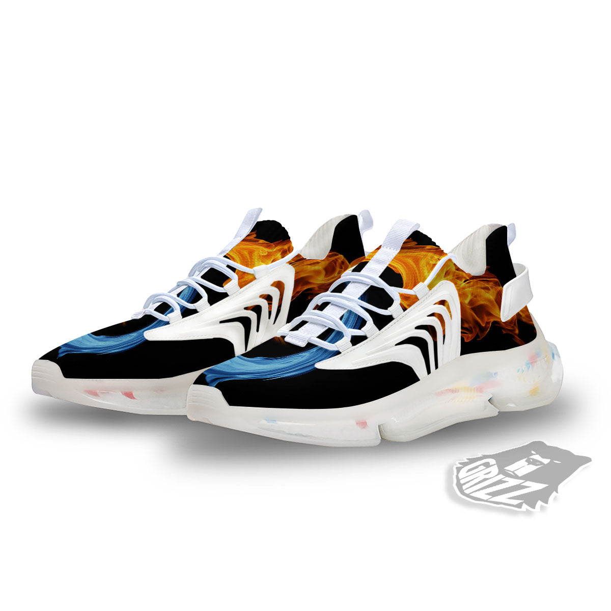Twin Flame Blue And Red Print White Gym Shoes-grizzshop