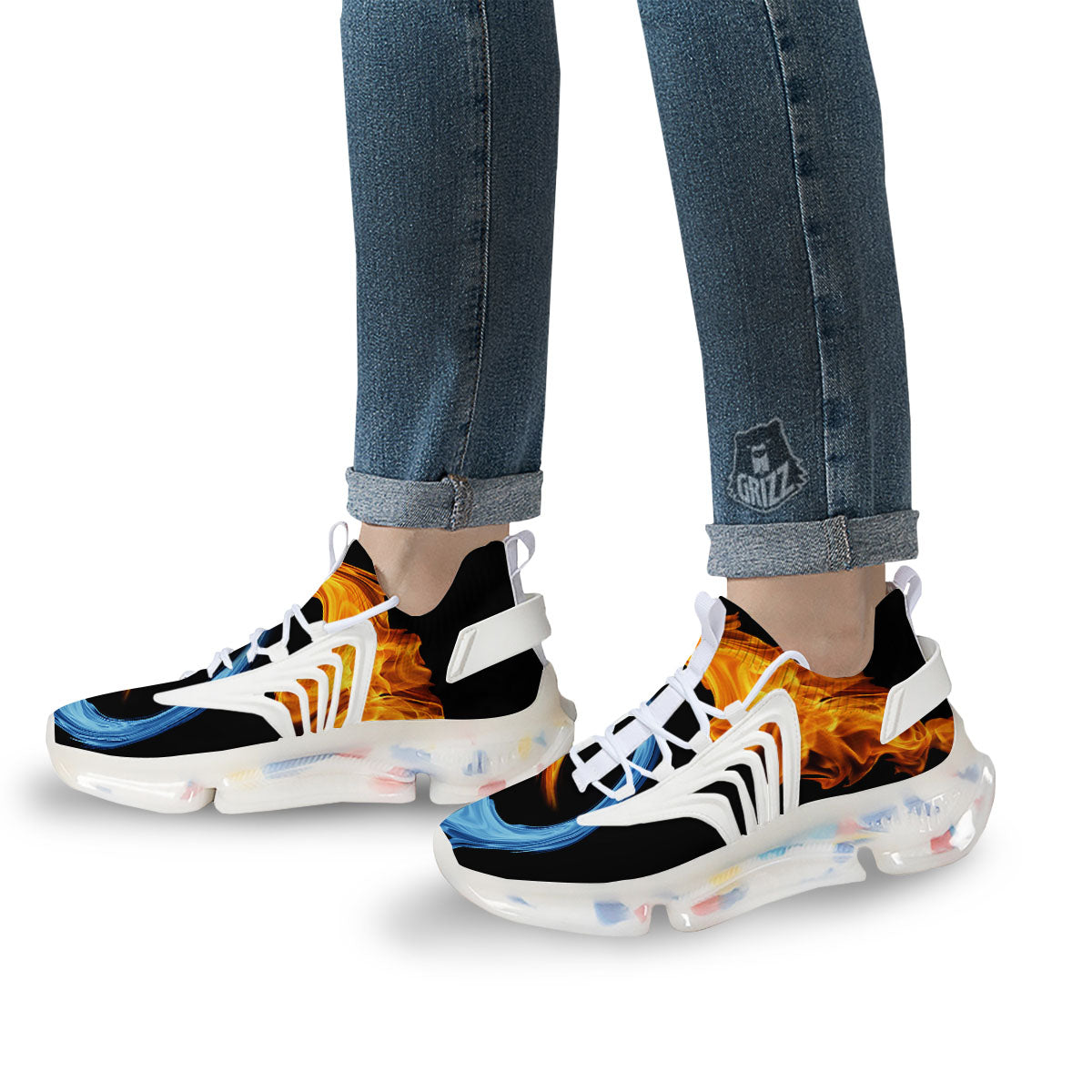 Twin Flame Blue And Red Print White Gym Shoes-grizzshop