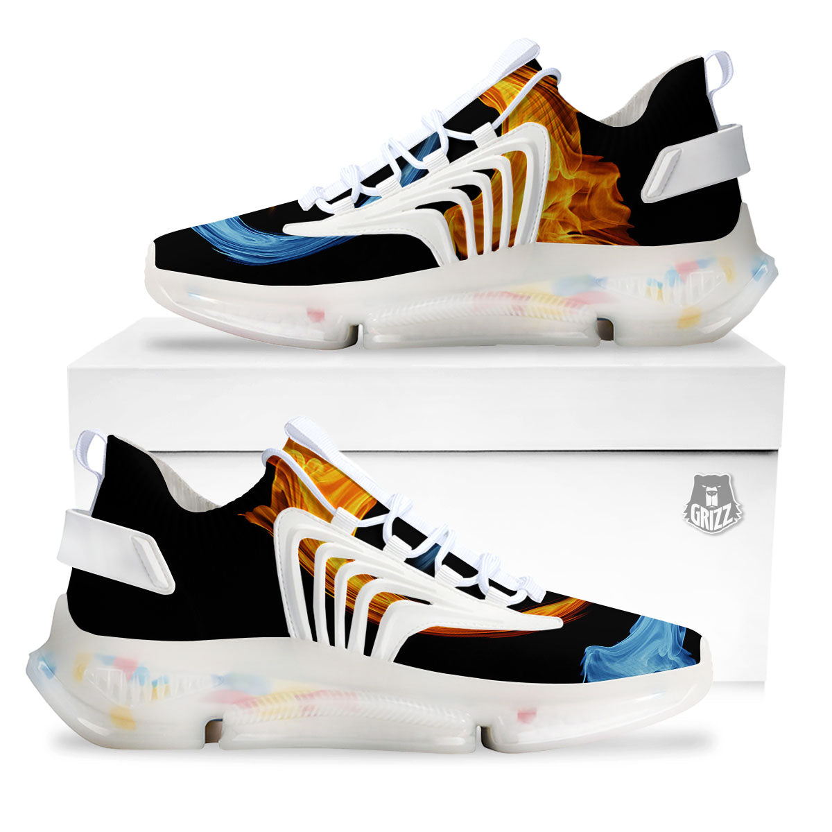 Twin Flame Blue And Red Print White Gym Shoes-grizzshop