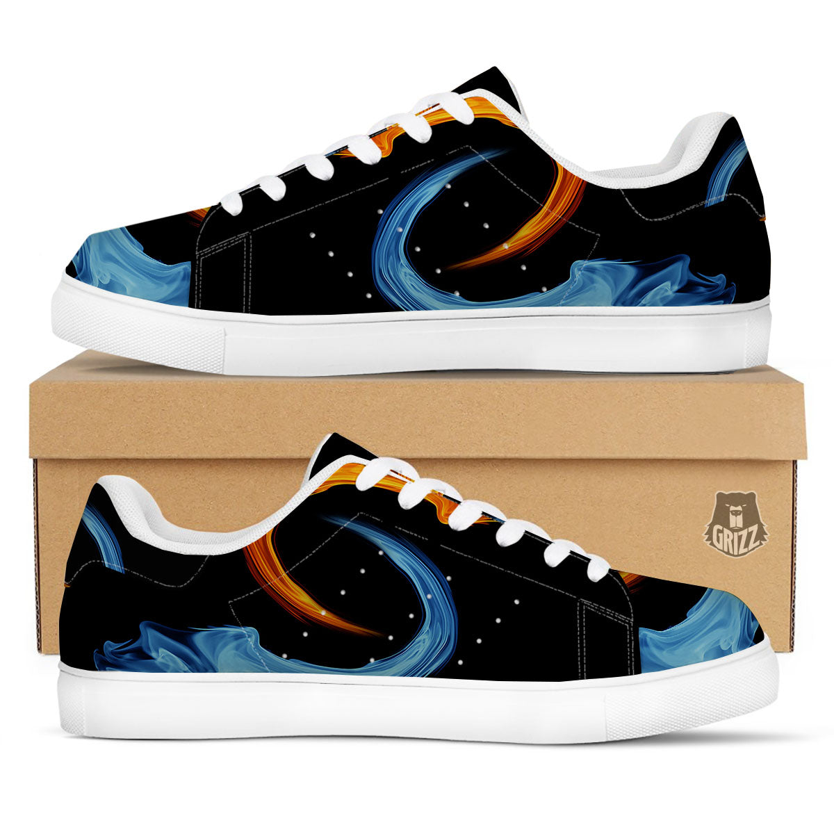 Twin Flame Blue And Red Print White Low Top Sneakers-grizzshop