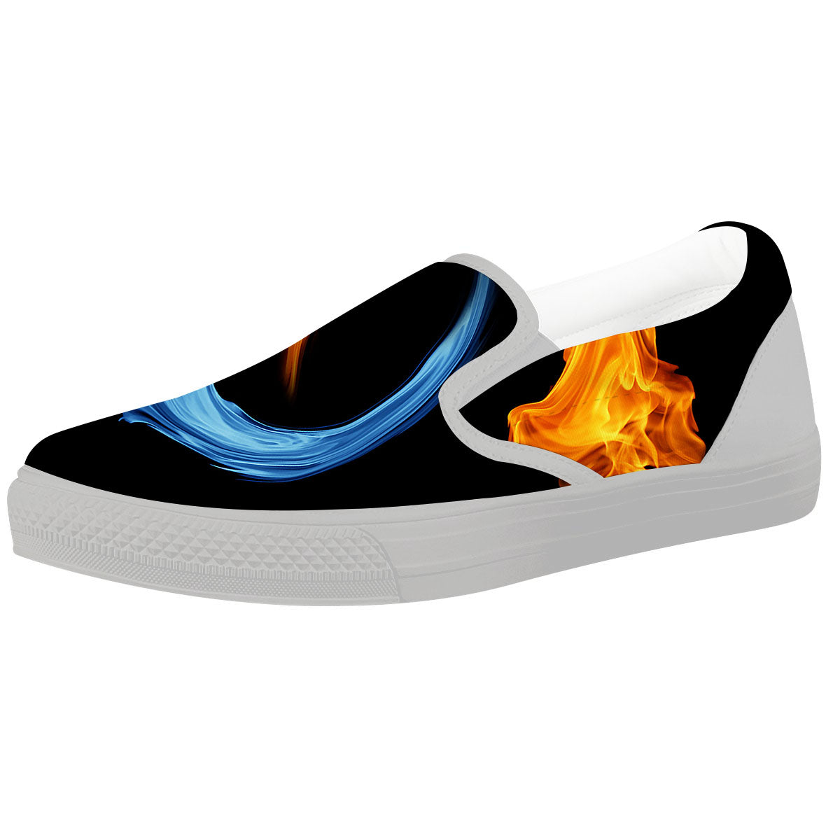 Twin Flame Blue And Red Print White Slip On Shoes-grizzshop